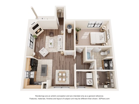 Floor plan for 1 bed, 1 bath, 1006 sqft